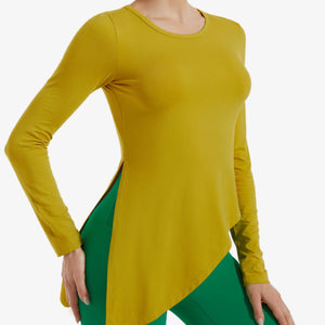 Asymmetrical Round Neck Long Sleeve Sports Top Trendsi