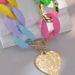 Multicolored Stainless Steel Heart Pendant Necklace Trendsi