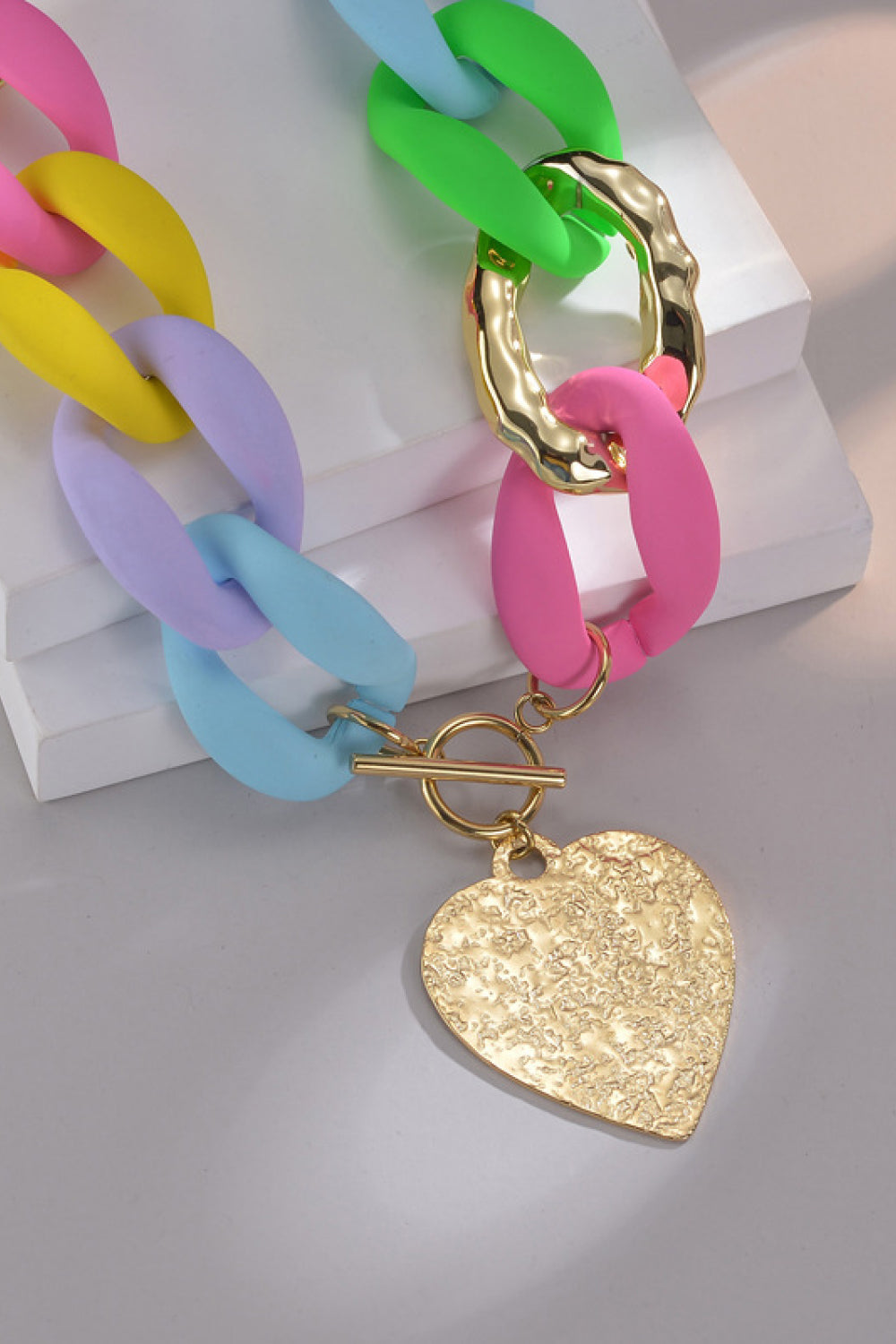 Multicolored Stainless Steel Heart Pendant Necklace Trendsi