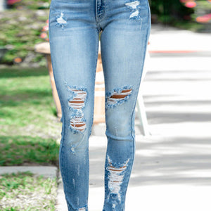 Distressed Buttoned Jeans with Pockets Trendsi