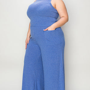 Basic Bae Full Size Ribbed Tank and Wide Leg Pants Set Trendsi