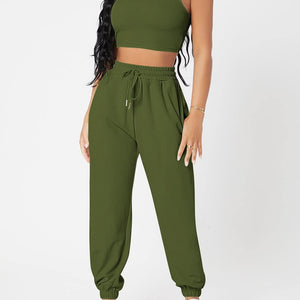 Wide Strap Top and Drawstring Joggers Set Trendsi