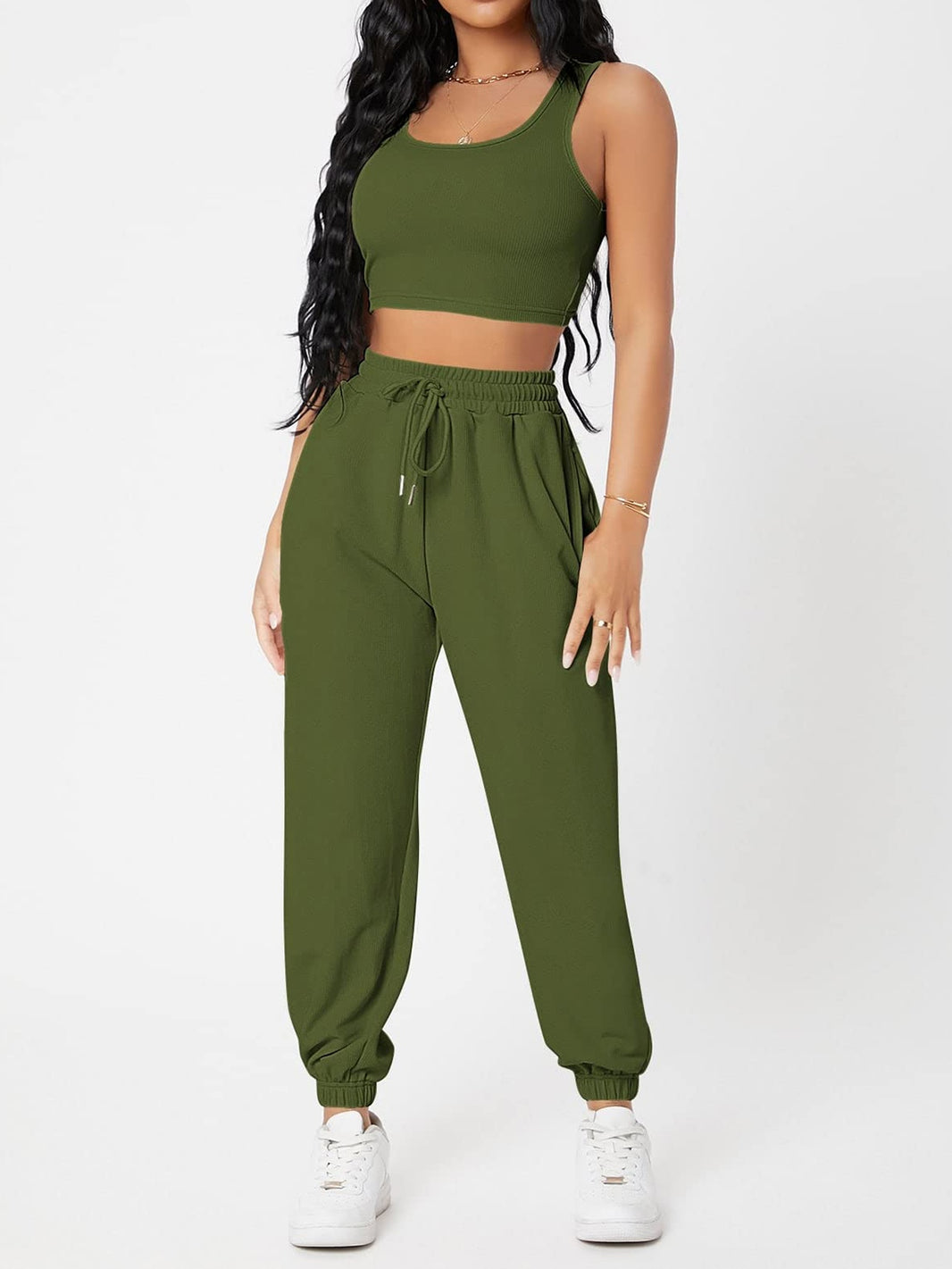 Wide Strap Top and Drawstring Joggers Set Trendsi