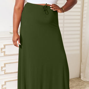 Double Take Full Size Soft Rayon Drawstring Waist Maxi Skirt Trendsi