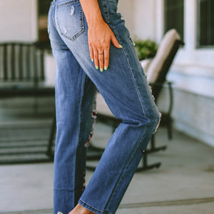 Distressed Straight Jeans with Pockets Trendsi