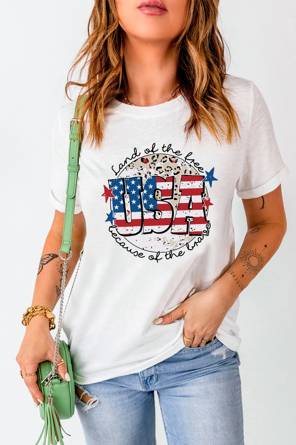 USA Graphic Round Neck Tee Trendsi