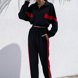 Turtle Neck Long Sleeve Zip-Up Top Long Pants Set Trendsi