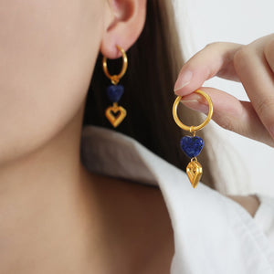 Heart Shape Lapis Lazuli Dangle Earrings Trendsi