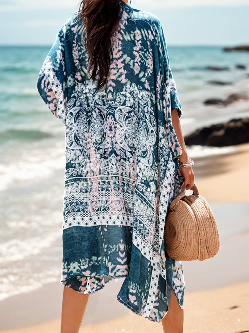 Printed Open Front Cover-Up Trendsi