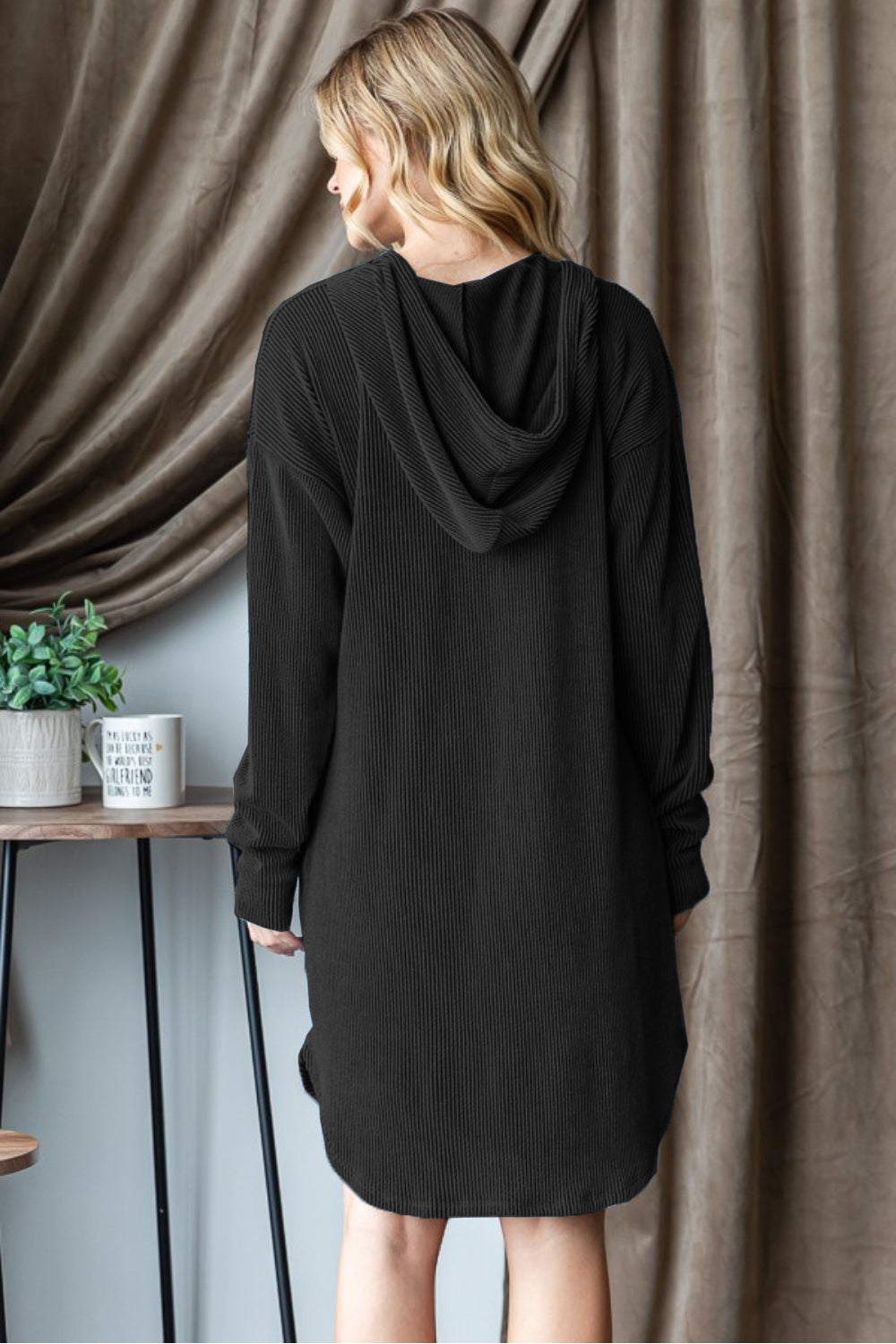 Heimish Ribbed Long Sleeve Hooded Dress Trendsi