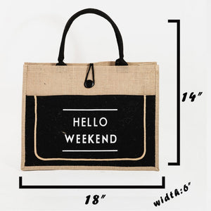 Fame Hello Weekend Burlap Tote Bag Trendsi