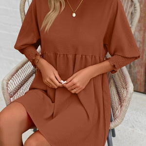 Round Neck Lantern Sleeve Mini Dress Trendsi