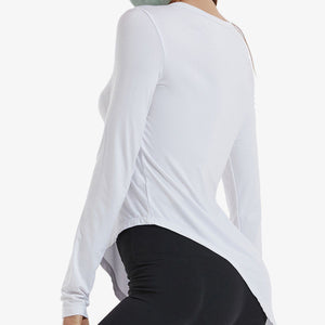 Asymmetrical Round Neck Long Sleeve Sports Top Trendsi