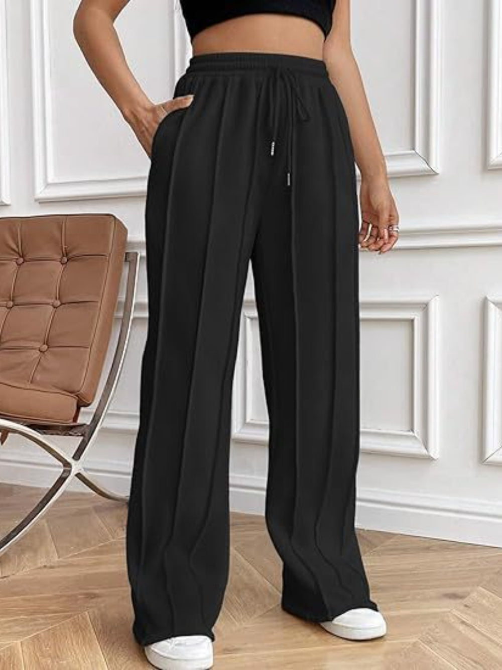 Drawstring Wide Leg Pants with Pockets Trendsi