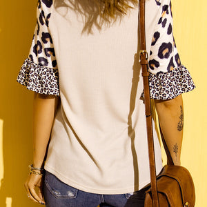 SMALL TOWN USA Graphic Leopard V-Neck Top Trendsi