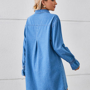 Pocketed Dropped Shoulder Mini Denim Dress Trendsi