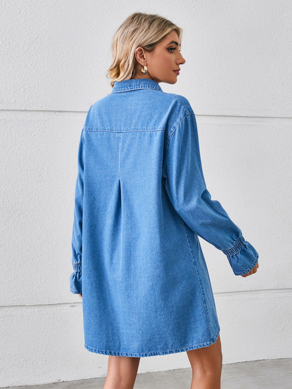 Pocketed Dropped Shoulder Mini Denim Dress Trendsi