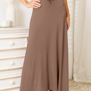 Double Take Full Size Soft Rayon Drawstring Waist Maxi Skirt Trendsi