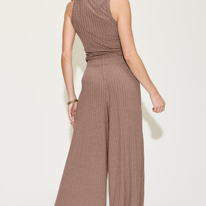 Basic Bae Full Size Ribbed Tank and Wide Leg Pants Set Trendsi