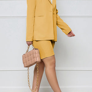 Long Sleeve Blazer and Shorts Set Trendsi