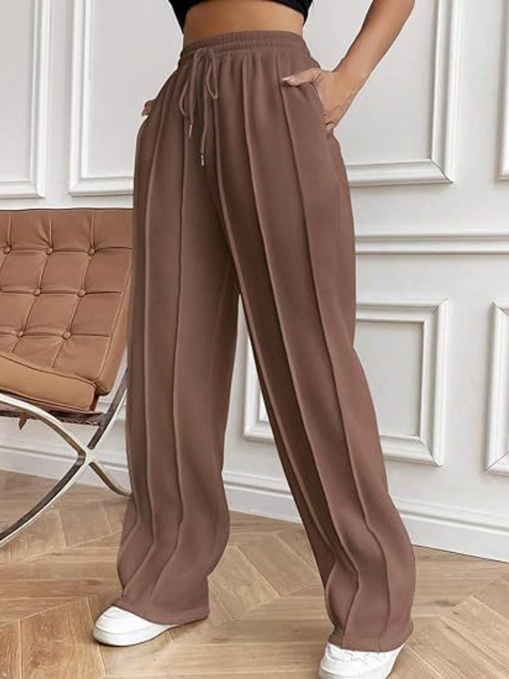 Drawstring Wide Leg Pants with Pockets Trendsi