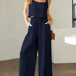 Square Neck Top and Wide Leg Pants Set Trendsi