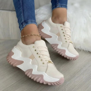 Lace-Up PU Leather Platform Sneakers Trendsi