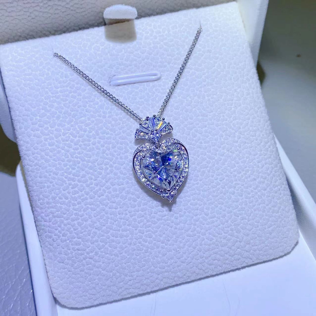 3 Carat Moissanite 925 Sterling Silver Heart Pendant Necklace Trendsi