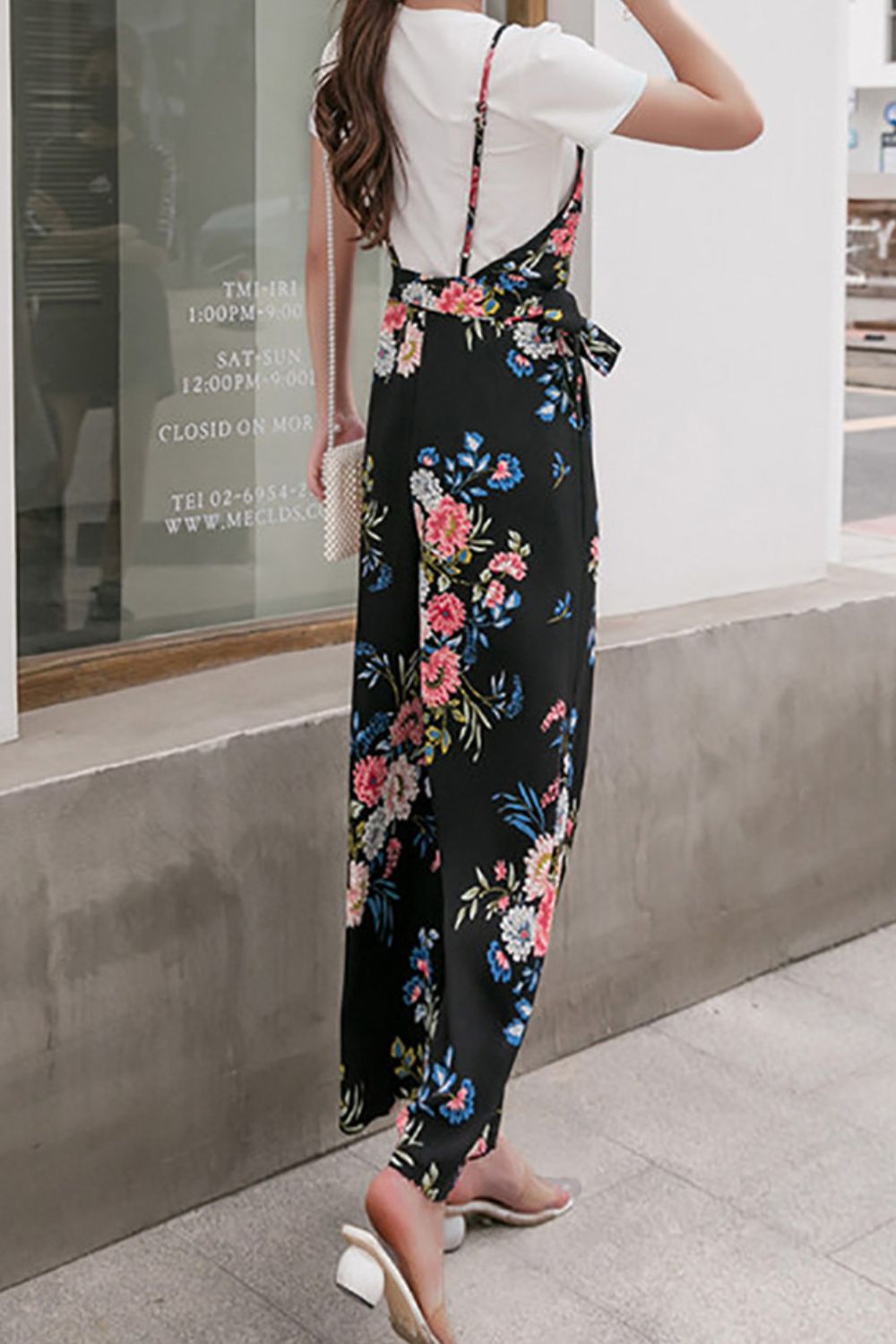 Floral Spaghetti Strap Wide Leg Jumpsuit with Pockets Trendsi