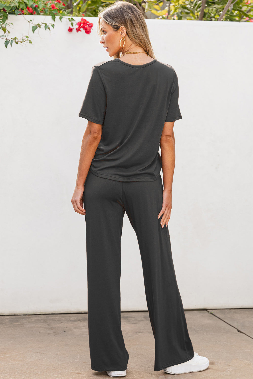 Round Neck Short Sleeve Top and Pants Set Trendsi