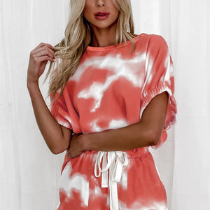 Tie-Dye Round Neck Top and Shorts Set Trendsi