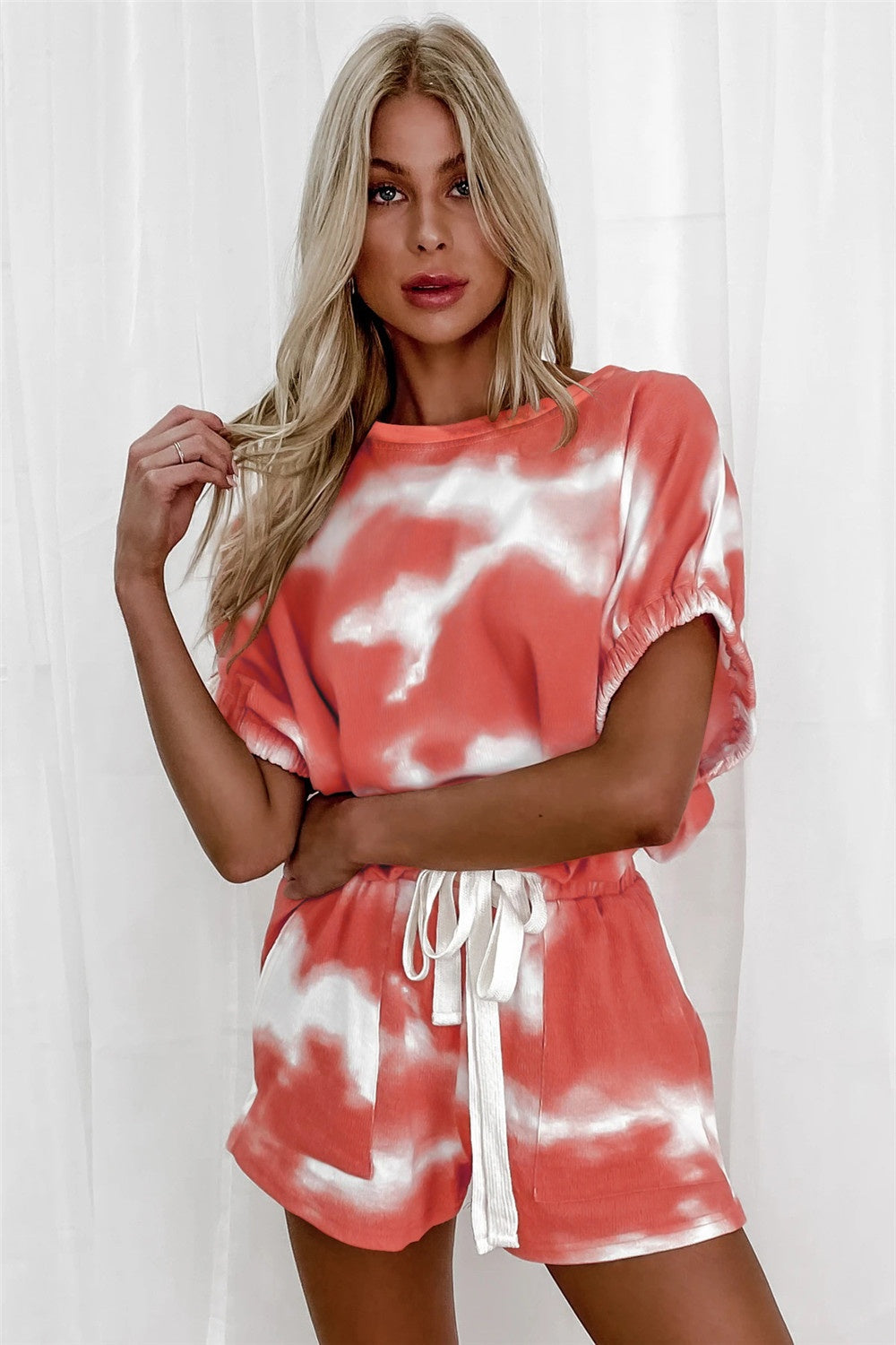 Tie-Dye Round Neck Top and Shorts Set Trendsi