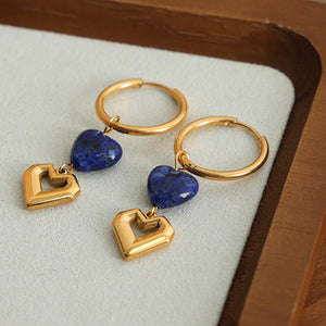 Heart Shape Lapis Lazuli Dangle Earrings Trendsi