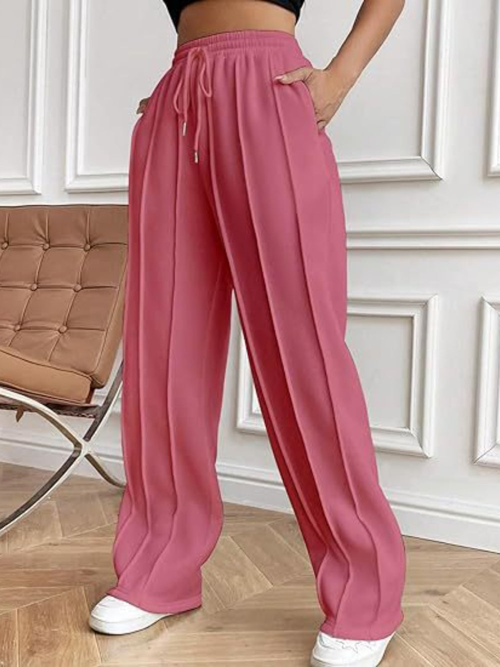 Drawstring Wide Leg Pants with Pockets Trendsi