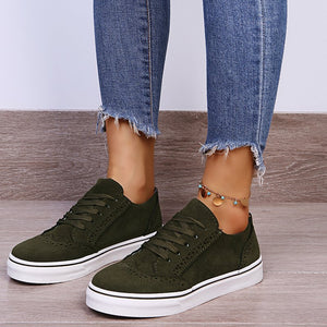 Lace-Up Suedette Flat Sneakers Trendsi