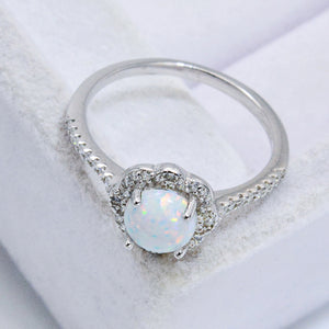 Platinum-Plated 4-Prong Opal Ring Trendsi