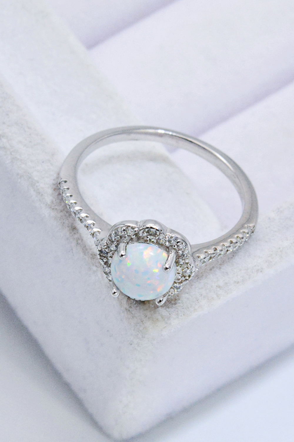 Platinum-Plated 4-Prong Opal Ring Trendsi