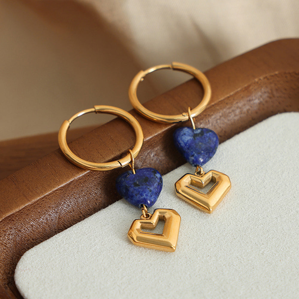 Heart Shape Lapis Lazuli Dangle Earrings Trendsi