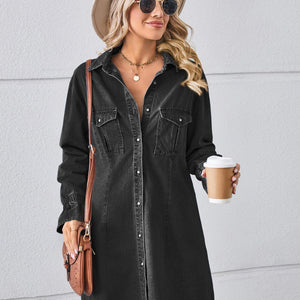 Pocketed Dropped Shoulder Mini Denim Dress Trendsi