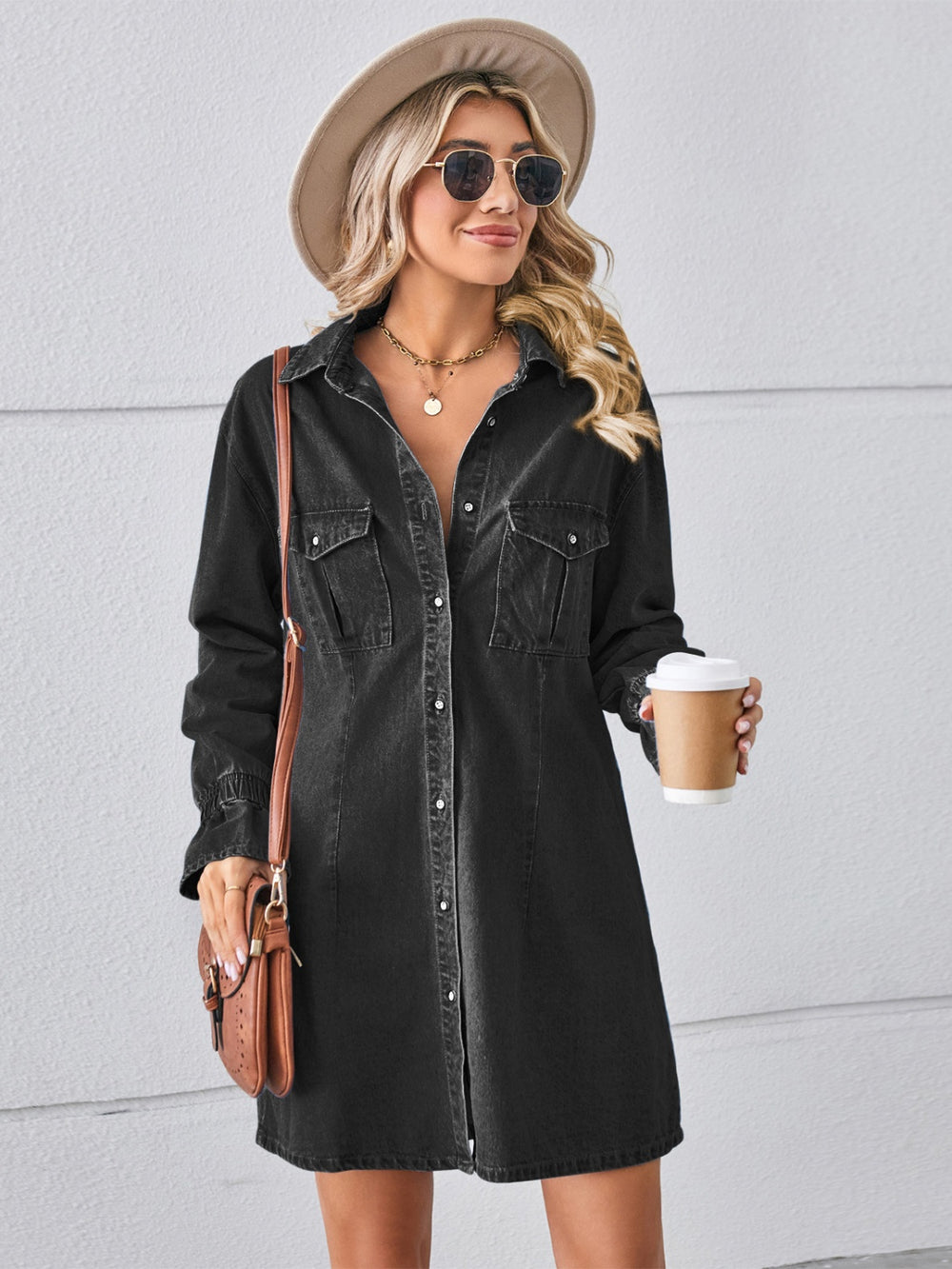 Pocketed Dropped Shoulder Mini Denim Dress Trendsi