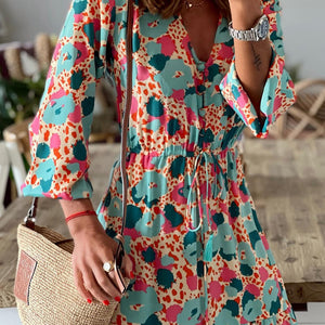 Tassel Printed Three-Quarter Sleeve Dress Trendsi