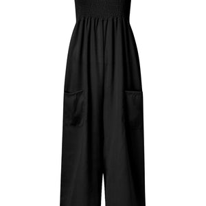 Smocked Spaghetti Strap Wide Leg Jumpsuit Trendsi