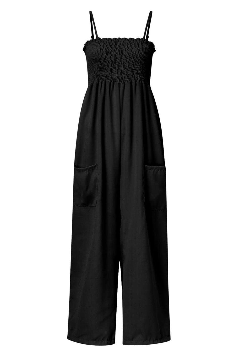 Smocked Spaghetti Strap Wide Leg Jumpsuit Trendsi