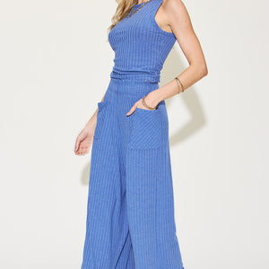 Basic Bae Full Size Ribbed Tank and Wide Leg Pants Set Trendsi