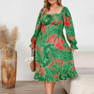 Plus Size Ruffled Square Neck Flounce Sleeve Dress Trendsi