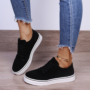 Lace-Up Suedette Flat Sneakers Trendsi