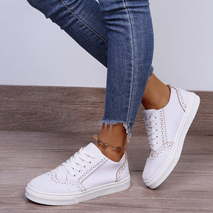 Lace-Up Suedette Flat Sneakers Trendsi