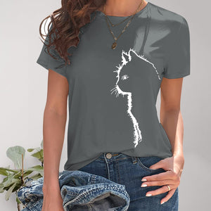 Cat Round Neck Short Sleeve T-Shirt Trendsi