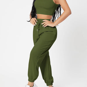 Wide Strap Top and Drawstring Joggers Set Trendsi