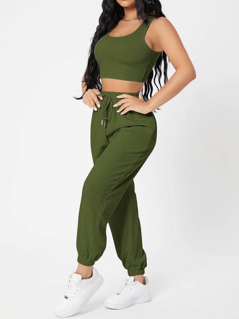 Wide Strap Top and Drawstring Joggers Set Trendsi